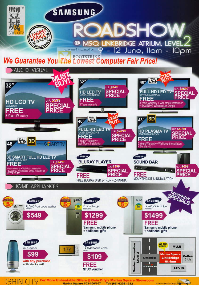 PC Show 2011 price list image brochure of Gain City Samsung TV LA32D400 UA32D4000NMXXS UA46C5000QMXXS Plasma LED 3D Washing Machine Air Cleaner Oven Fridge