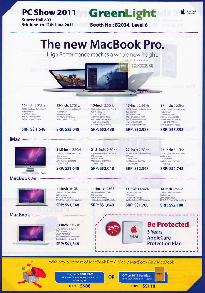 PC Show 2011 price list image brochure of GreenLight Apple Notebooks Desktop PC MacBook Pro IMac Air