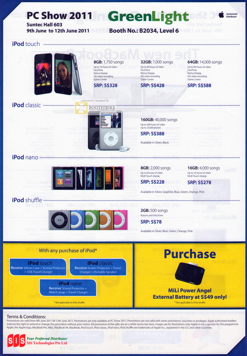 PC Show 2011 price list image brochure of GreenLight Apple IPod Touch Classic Nano Shuffle