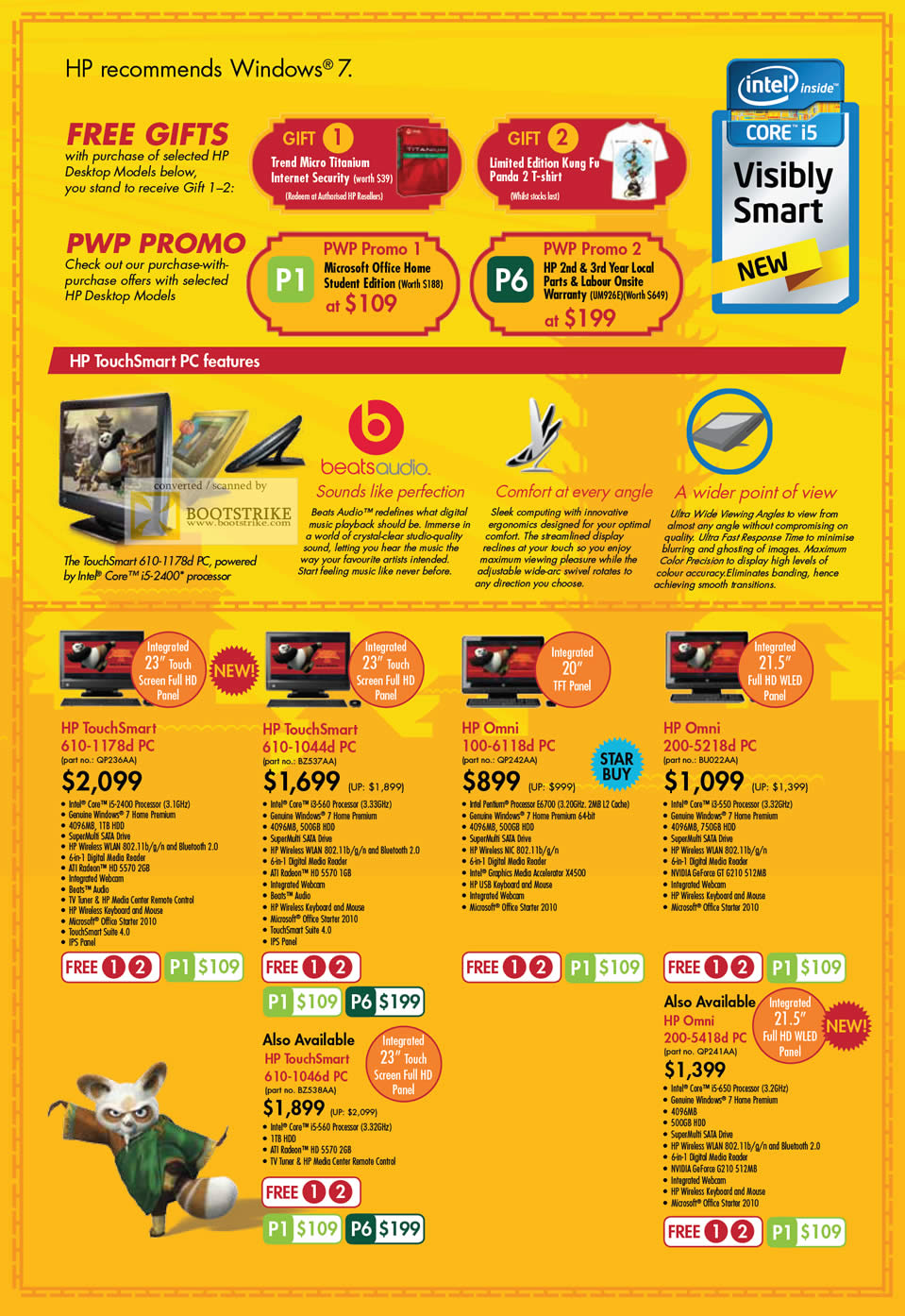 PC Show 2011 price list image brochure of HP Desktop PC TouchSmart 610-1178d 610-1044d 100-6118d 610-1046d Omni 200-5218d 200-5418d
