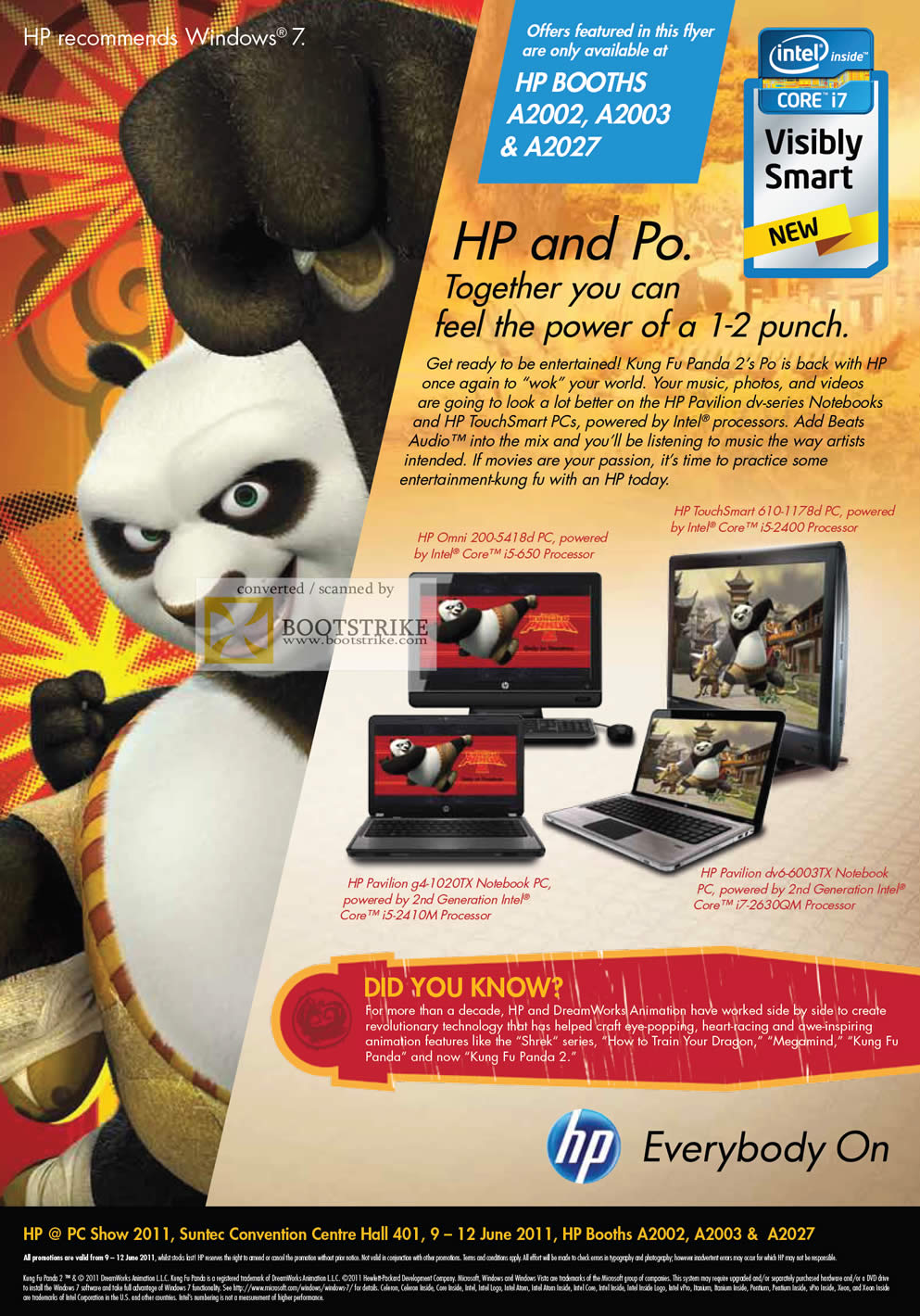 PC Show 2011 price list image brochure of HP Kung Fu Panda 2 Po Omni 200-5418d TouchSmart 610-1178d G4-1020TX DV6-6003TX