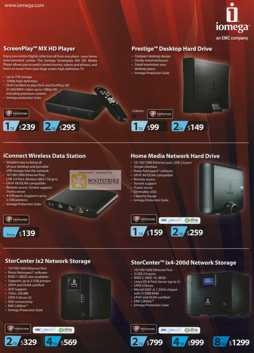 PC Show 2011 price list image brochure of Harvey Norman Iomega Media Player ScreenPlay MX HD Prestige IConnect Wireless Data Station NAS StorCenter Ix2 Ix4-200d