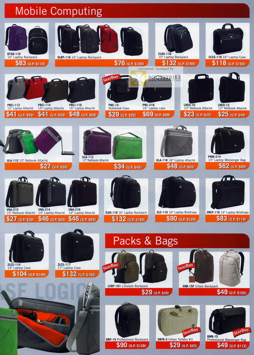 PC Show 2011 price list image brochure of Headphones Gallery Caselogic Laptop Backbacks Case Attache Netbook Messenger Briefcase Packs Bags Professional
