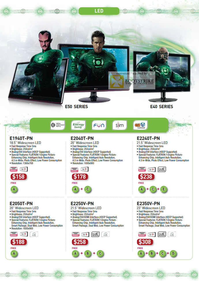 PC Show 2011 price list image brochure of LG Monitors LED E1940T PN E2040T E2240T E2050T E2250V E2350V