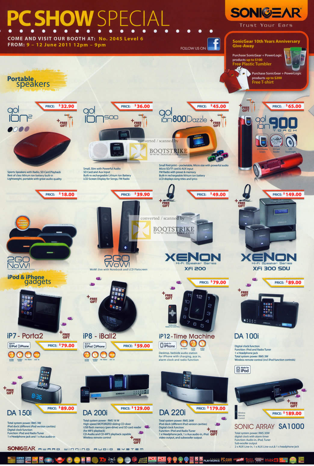 PC Show 2011 price list image brochure of Leapfrog Sonicgear Speakers Go! Ion2 Dazzle Torch 2GO Now! WoW! Xenon IP7 Porta IPod IPhone Dock 200i Time Machine Sonic Array SA1000