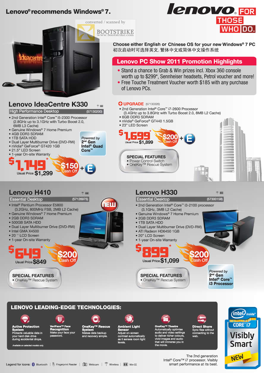 PC Show 2011 price list image brochure of Lenovo Desktop PC IdeaCentre K330 H410 H330