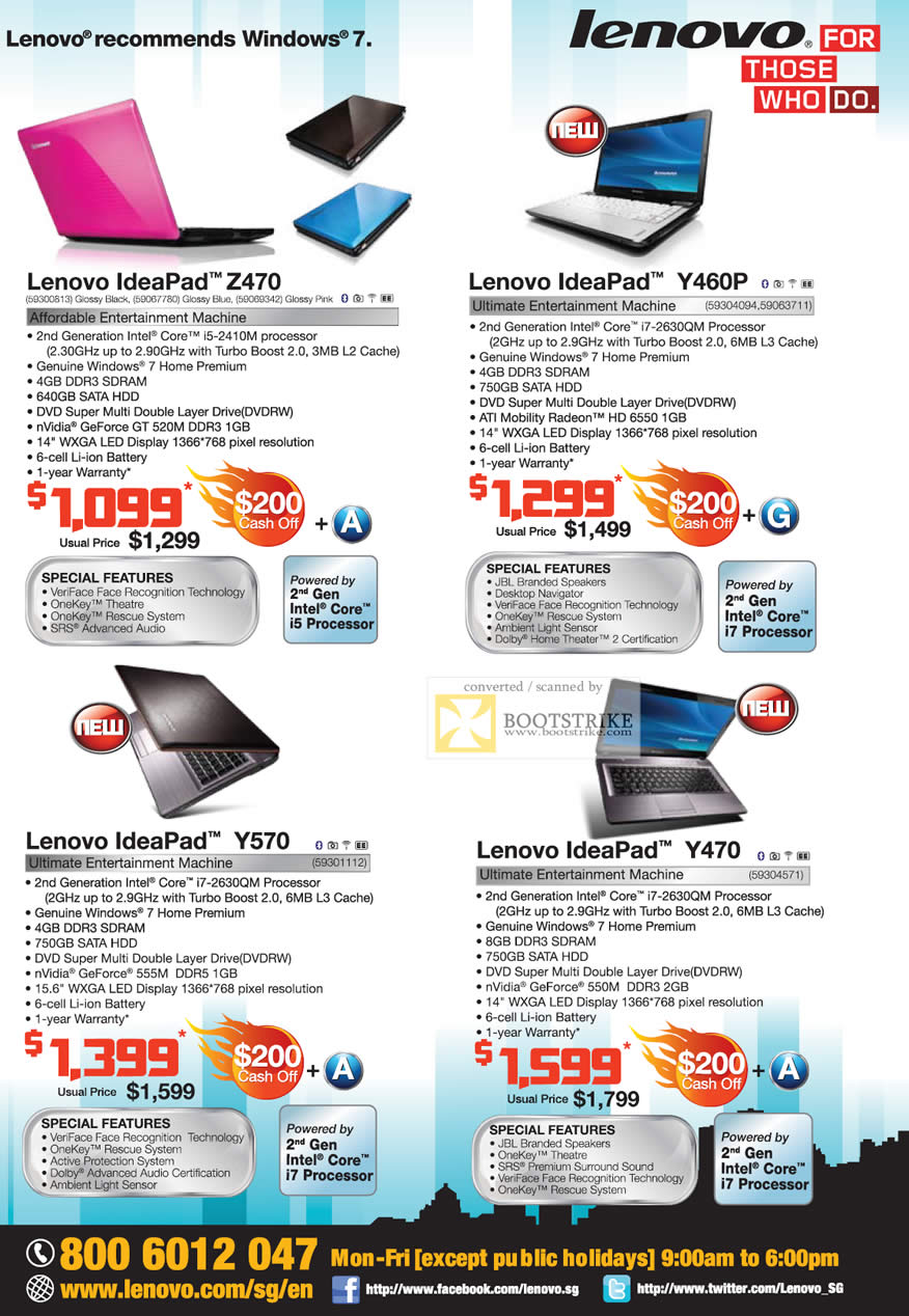 PC Show 2011 price list image brochure of Lenovo Notebooks IdeaPad Z470 Y460P Y570 Y470
