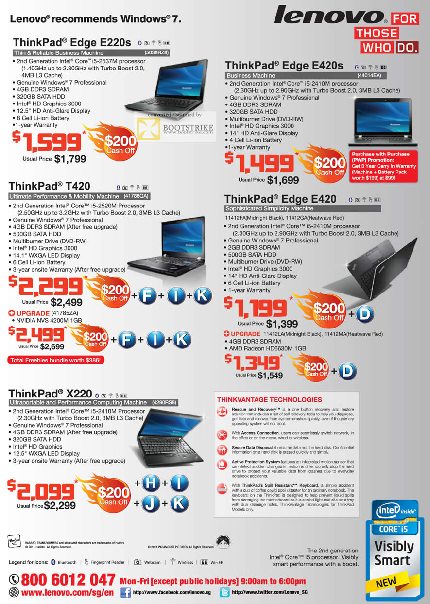 PC Show 2011 price list image brochure of Lenovo Notebooks ThinkPad Edge E220S E420s T420 E420 X220
