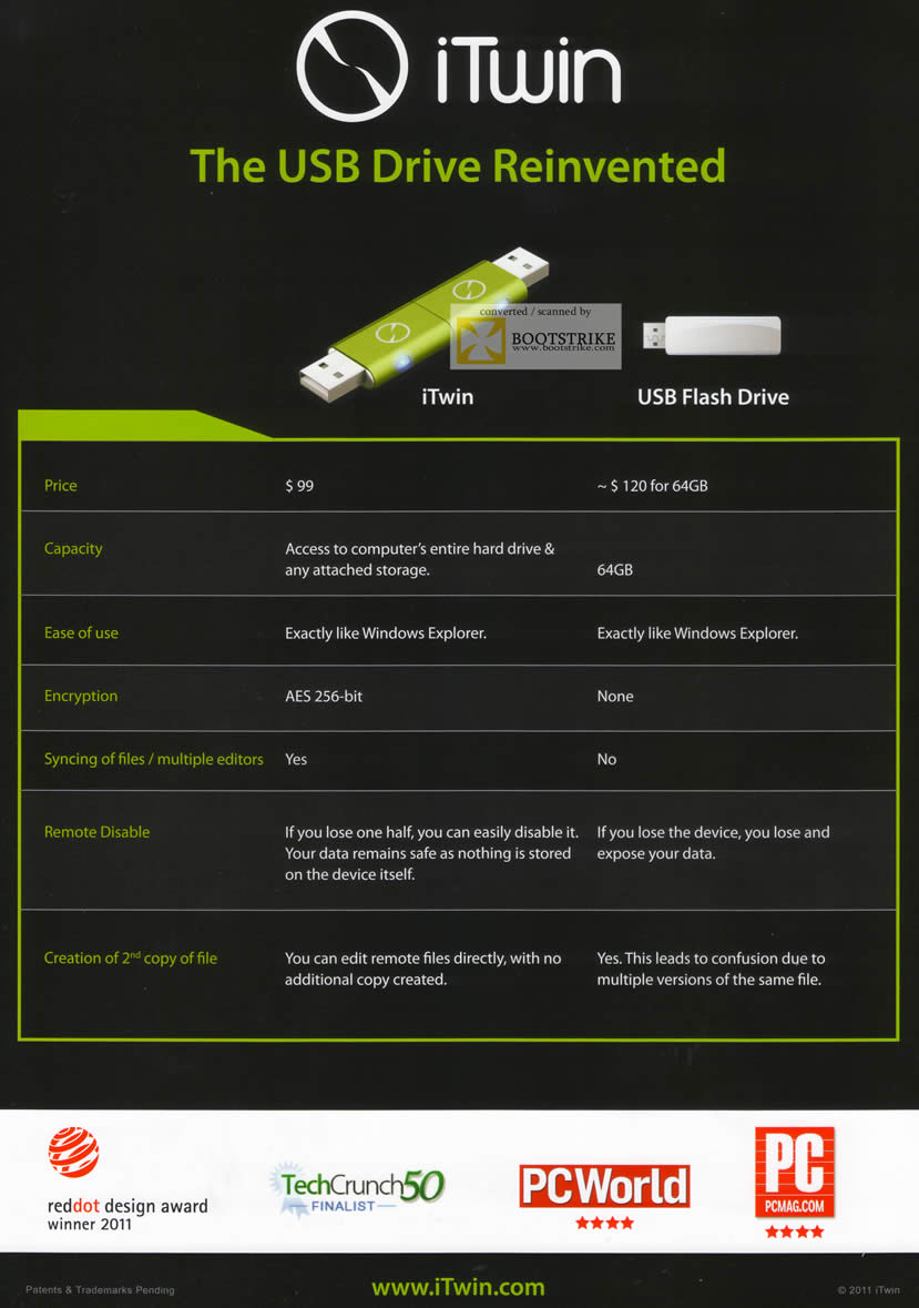 PC Show 2011 price list image brochure of Mccoy ITwin USB Drive Reinvented Comparison Chart Flash Drive