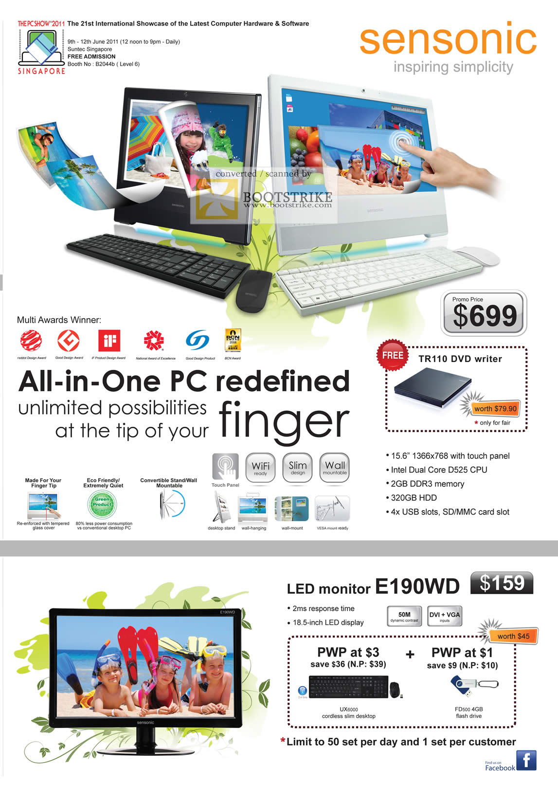 PC Show 2011 price list image brochure of Mclogic Sensonic AIO Desktop PC E190WD LED Monitor