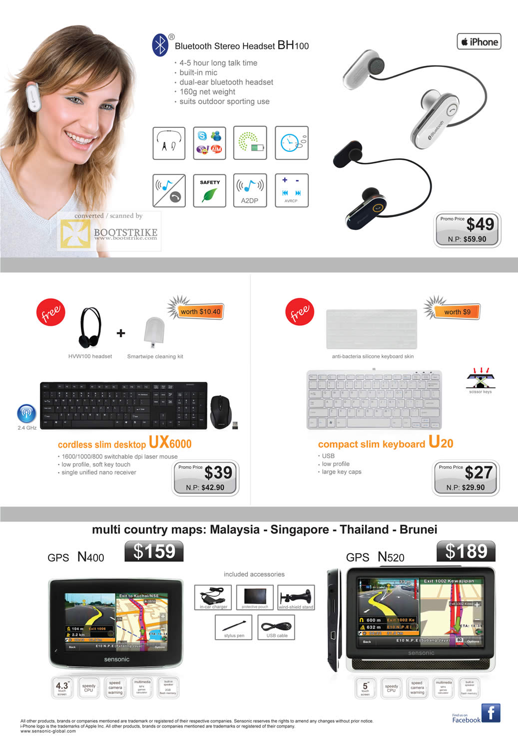 PC Show 2011 price list image brochure of Mclogic Sensonic Bluetooth Headset BH100 Keyboards UX6000 U20 GPS N400 N520