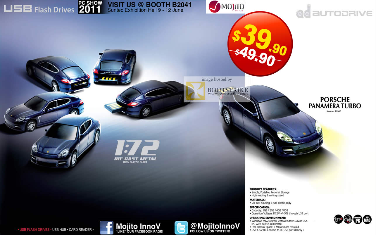 PC Show 2011 price list image brochure of Mojito Autodrive USB Flash Drive Car Porsche Panamera Turbo