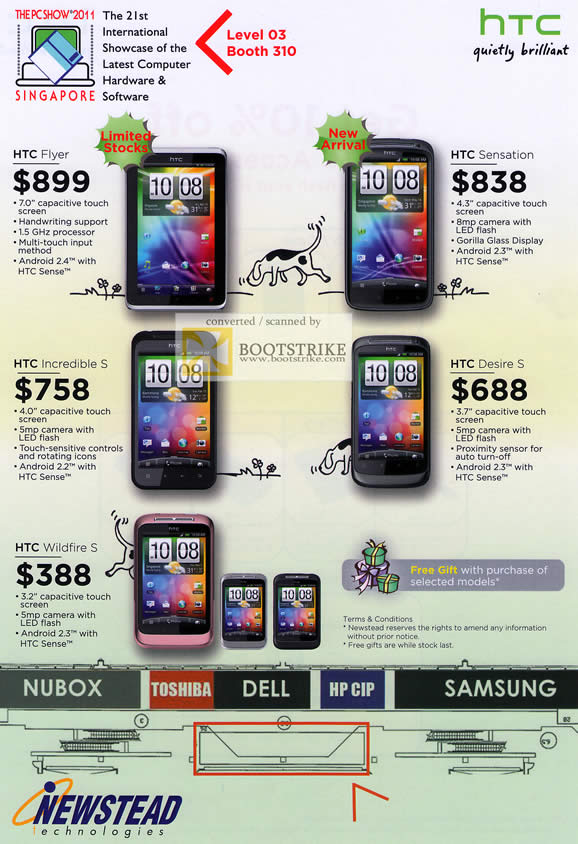 PC Show 2011 price list image brochure of Newstead HTC Smartphones Flyer Sensation Incredible S DesireS Wildfire S