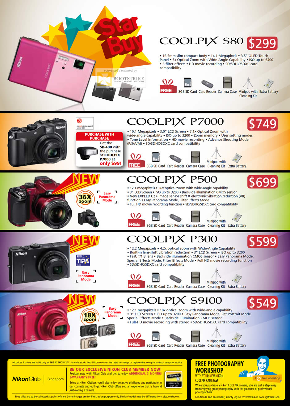 PC Show 2011 price list image brochure of Nikon Digital Cameras Coolpix S80 P7000 P500 P300 S9100