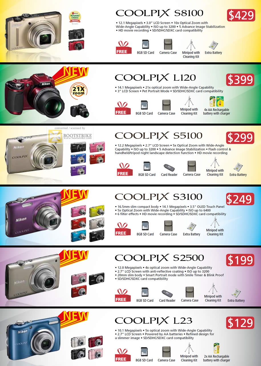 PC Show 2011 price list image brochure of Nikon Digital Cameras Coolpix S8100 L120 S5100 S3100 S2500 L23