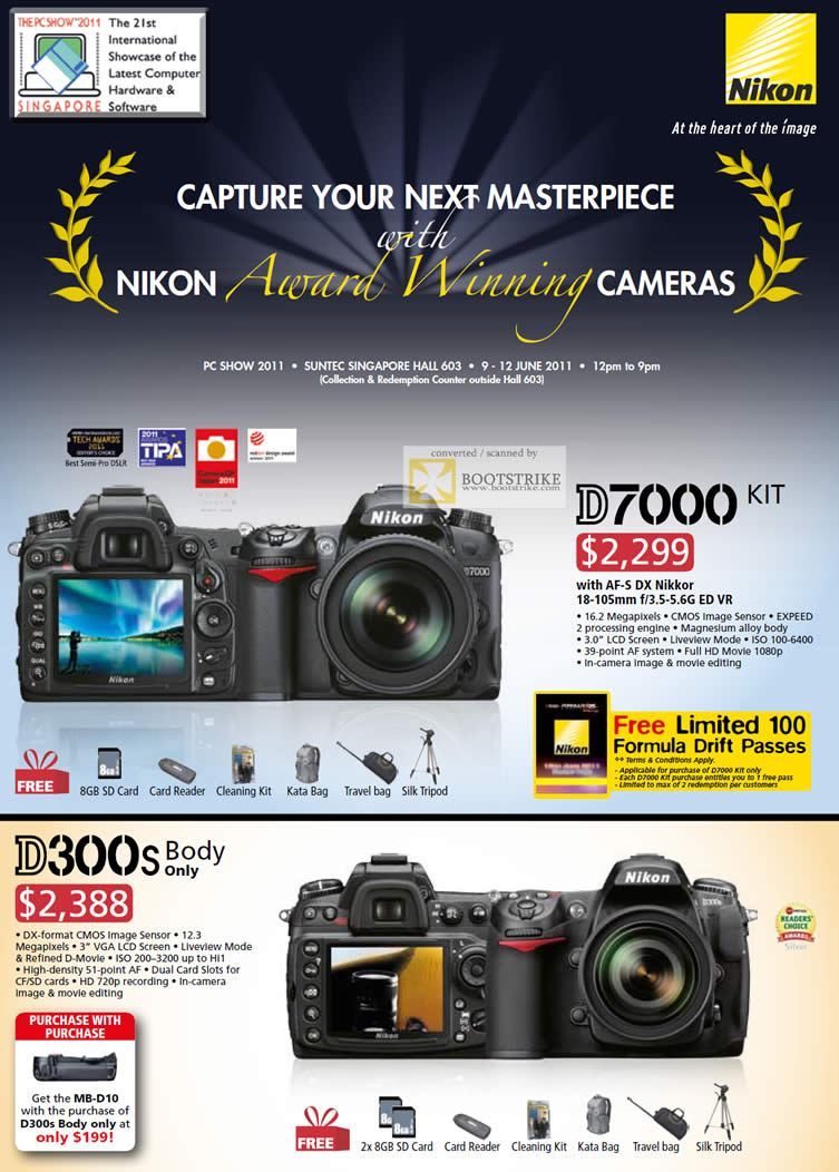 PC Show 2011 price list image brochure of Nikon Digital Cameras DSLR D7000 Kit D300s Body AF-S DX Nikkor