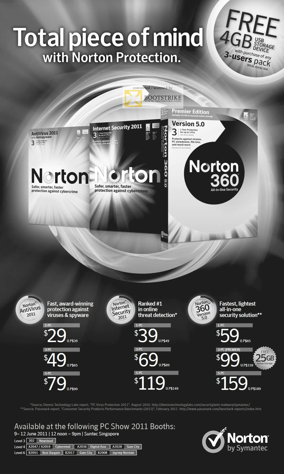 PC Show 2011 price list image brochure of Norton Symantec Protection Anti-Virus 201 Internet Security 2011 360 Version 5.0