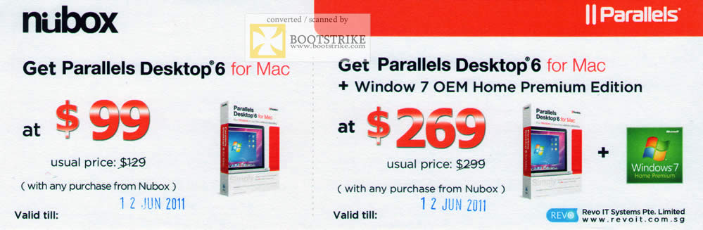 PC Show 2011 price list image brochure of Nubox Parallels Coupon Desktop 6 Mac Windows 7 OEM Home Premium