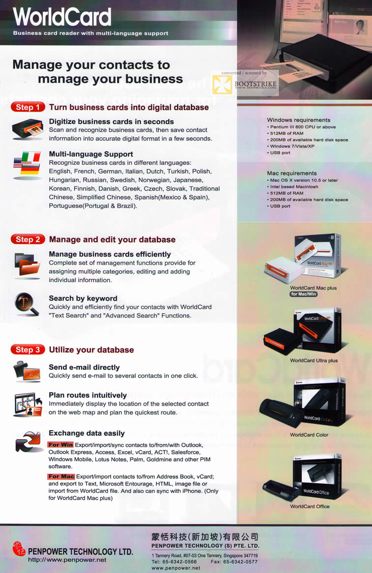 PC Show 2011 price list image brochure of Penpower WorldCard Business Card Reader Features Requirements