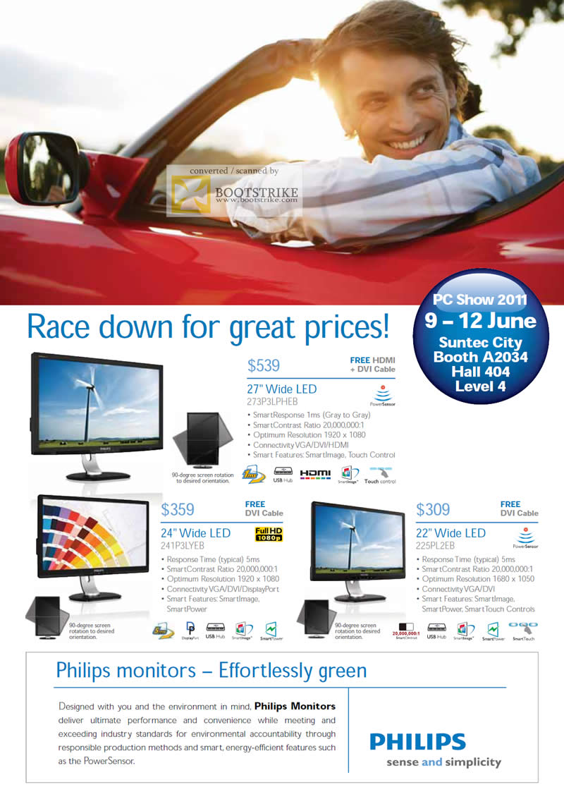 PC Show 2011 price list image brochure of Philips Monitors LED 273P3LPHEB 241P3LYEB 225PL2EB