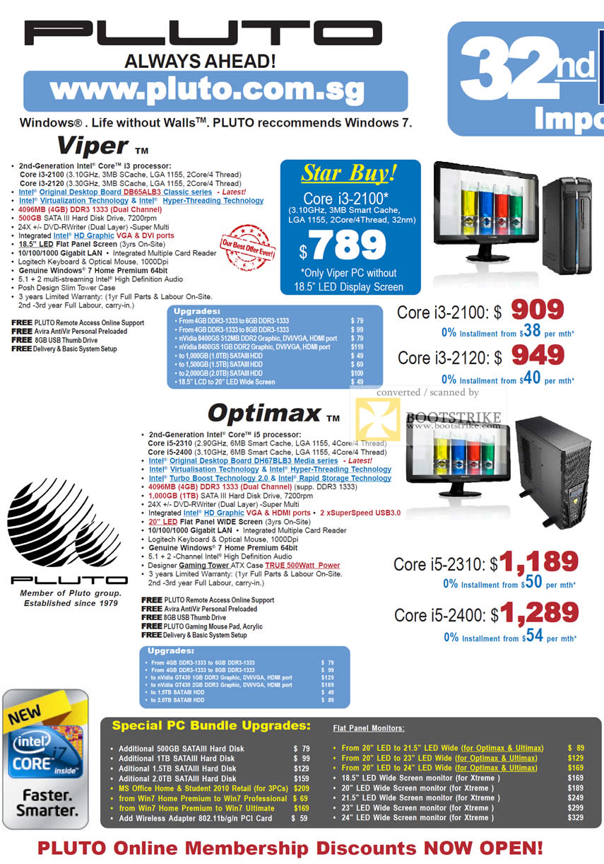 PC Show 2011 price list image brochure of Pluto Desktop PCs Viper Optimax Bundle Upgrades