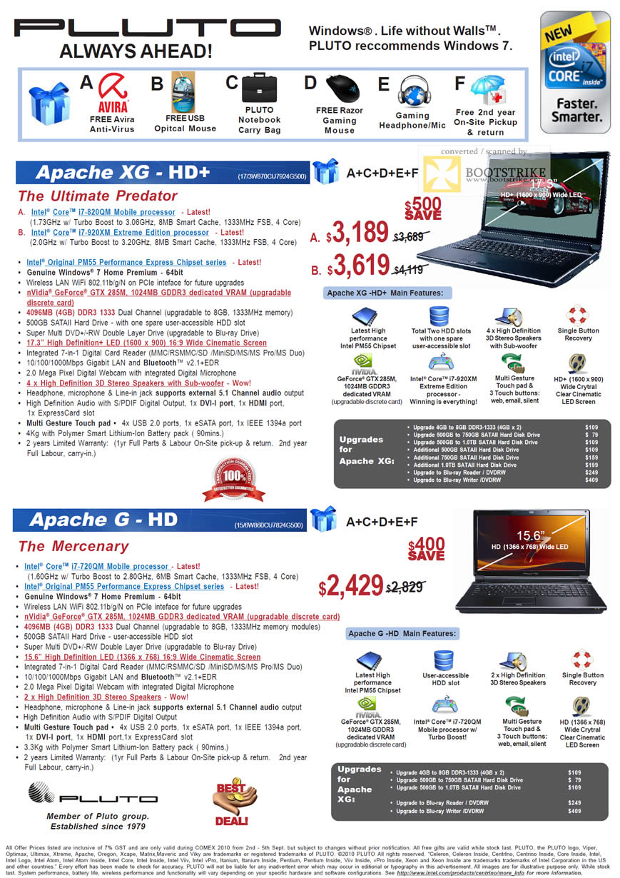 PC Show 2011 price list image brochure of Pluto Notebooks Apache XG HD Plus Apache G HD