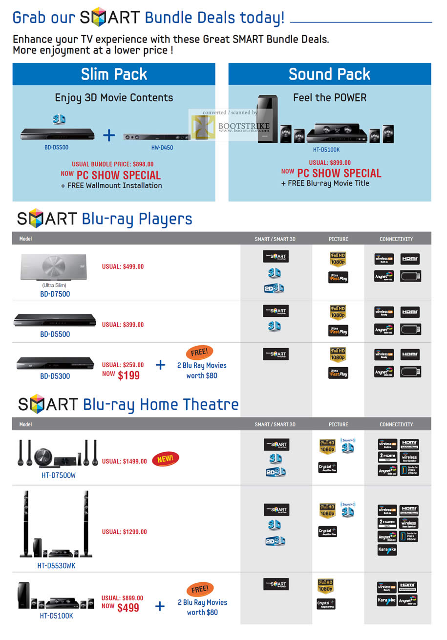 PC Show 2011 price list image brochure of Samsung Courts Bundle Deals Blu Ray Players Home Theatre Systems