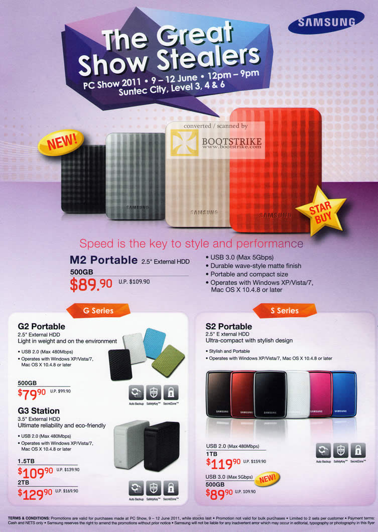 PC Show 2011 price list image brochure of Samsung External Storage M2 Portable G2 G3 S2 USB