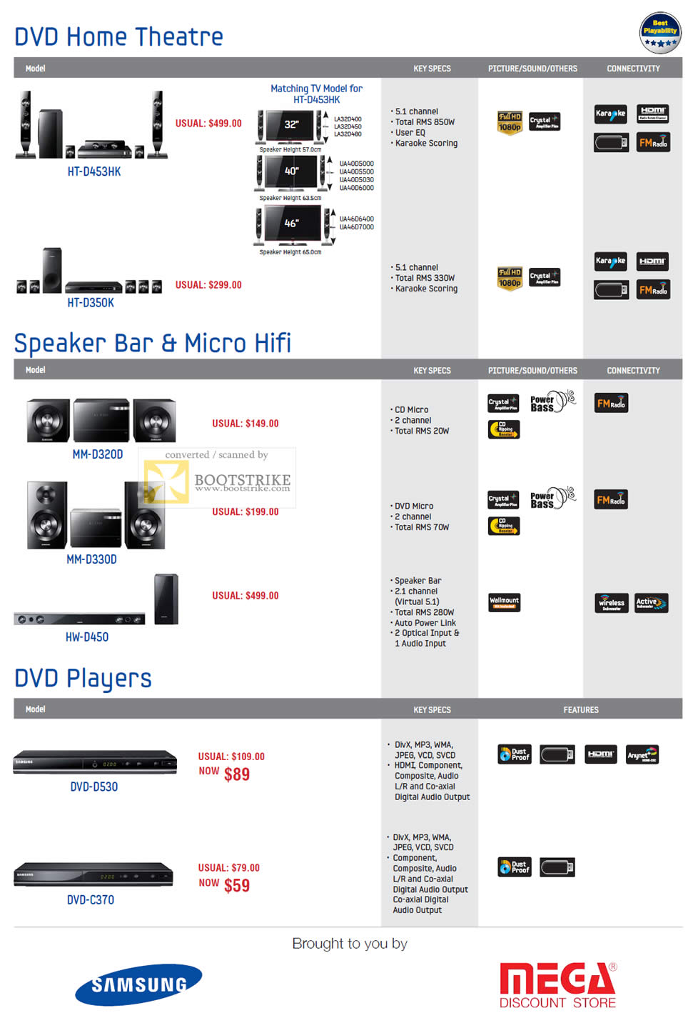 PC Show 2011 price list image brochure of Samsung Mega Discount DVD Home Theatre Speaker Bar Micro Hifi DVD Players