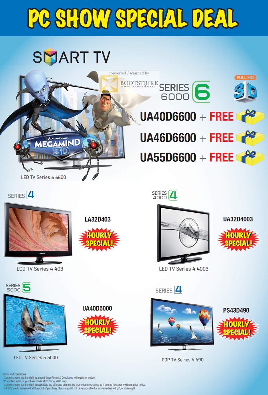 PC Show 2011 price list image brochure of Samsung Mega Discount Smart TV Series 6 UA40D6600 UA46D6600 UA55D6600 LA32D403 UA32D4003 UA40D5000 PS43D490