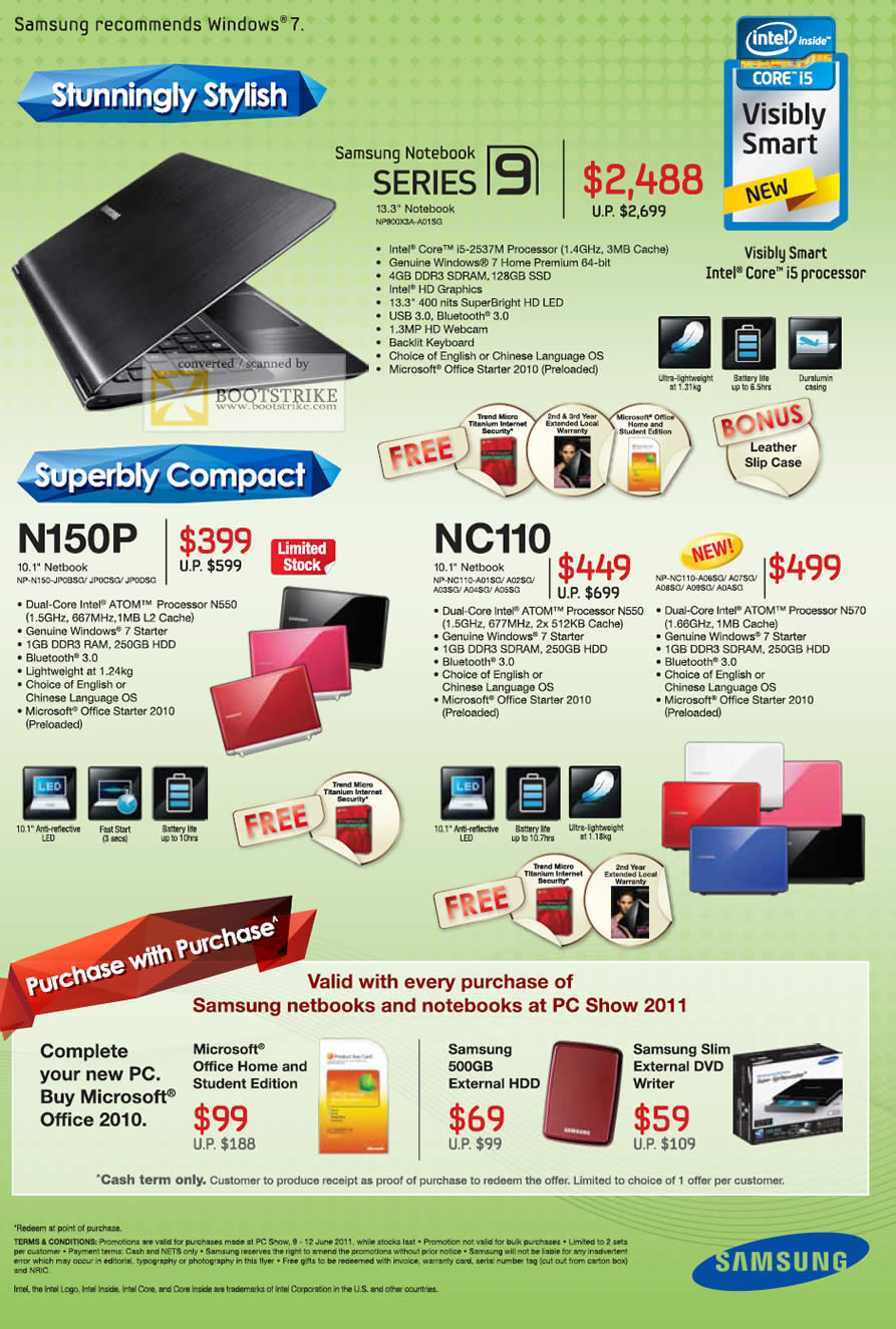 PC Show 2011 price list image brochure of Samsung Notebooks N150P NC110 Series 9 Purchase With Purchase