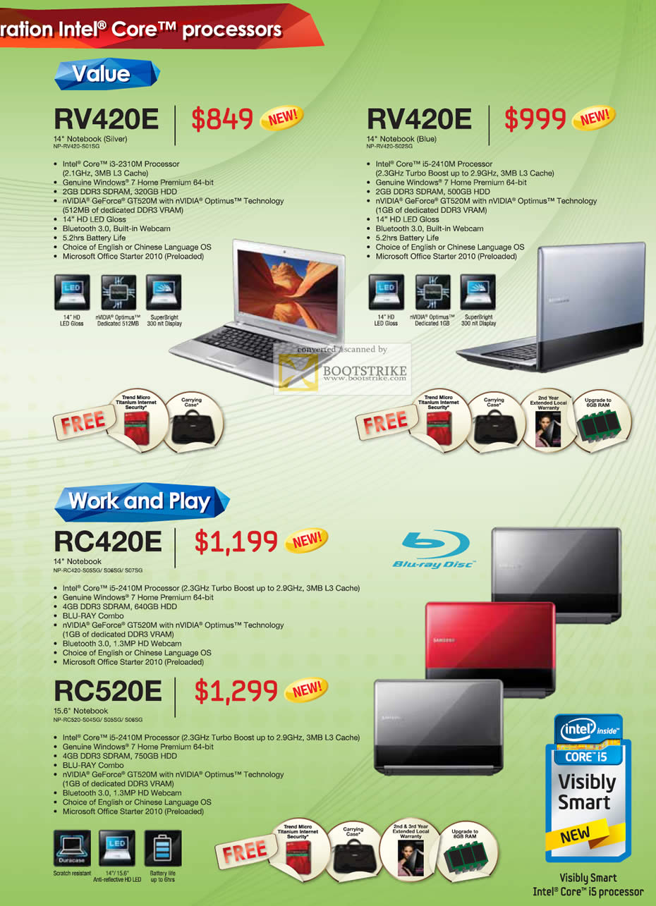 PC Show 2011 price list image brochure of Samsung Notebooks RV420E RC420E RC520E