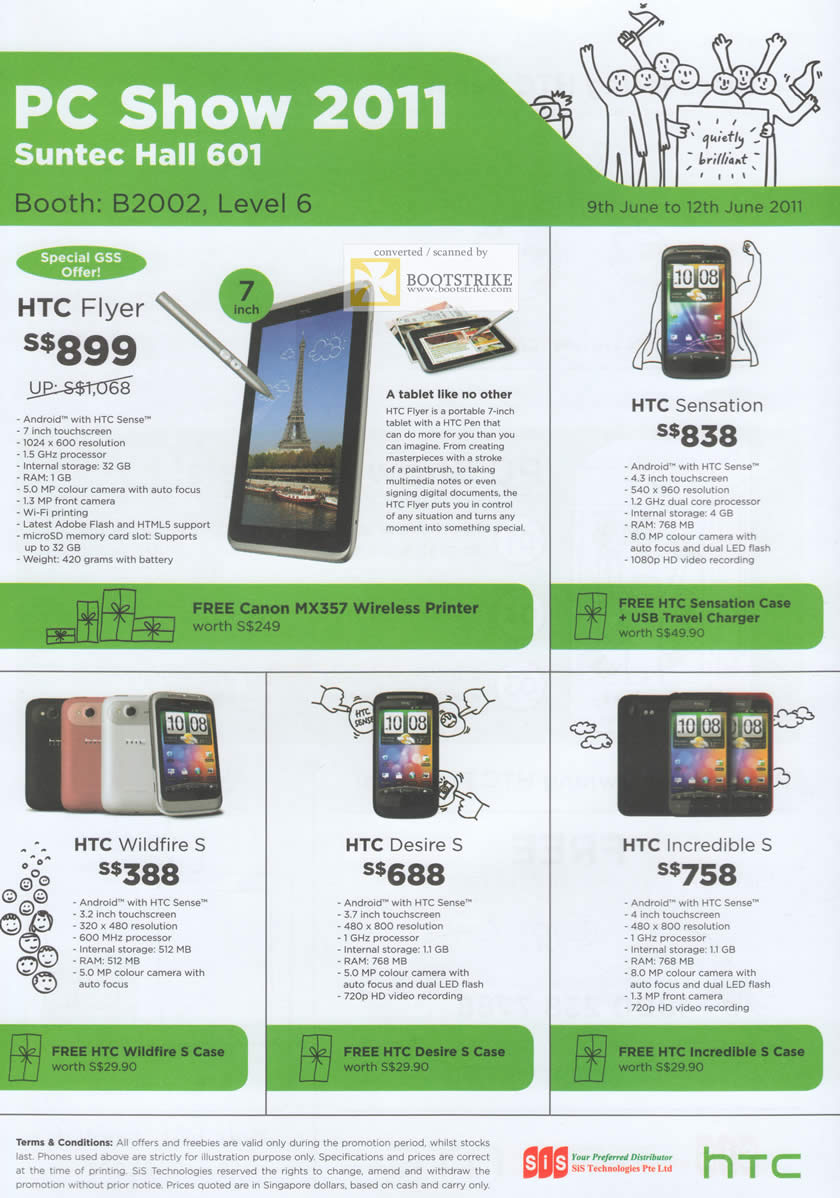 PC Show 2011 price list image brochure of SiS HTC Smartphones Sensation Flyer Wildfire S Desire S Incredible S