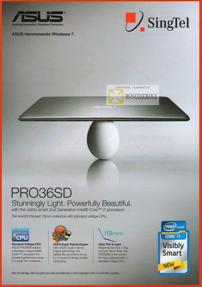 PC Show 2011 price list image brochure of Singtel ASUS Pro36SD Notebook Super Hybrid Engine 19mm Standard Voltage VPU