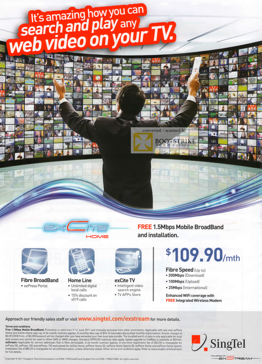PC Show 2011 price list image brochure of Singtel Broadband Fibre Excite Home Free 1.5Mbps Mobile Broadband Home Line Excite TV