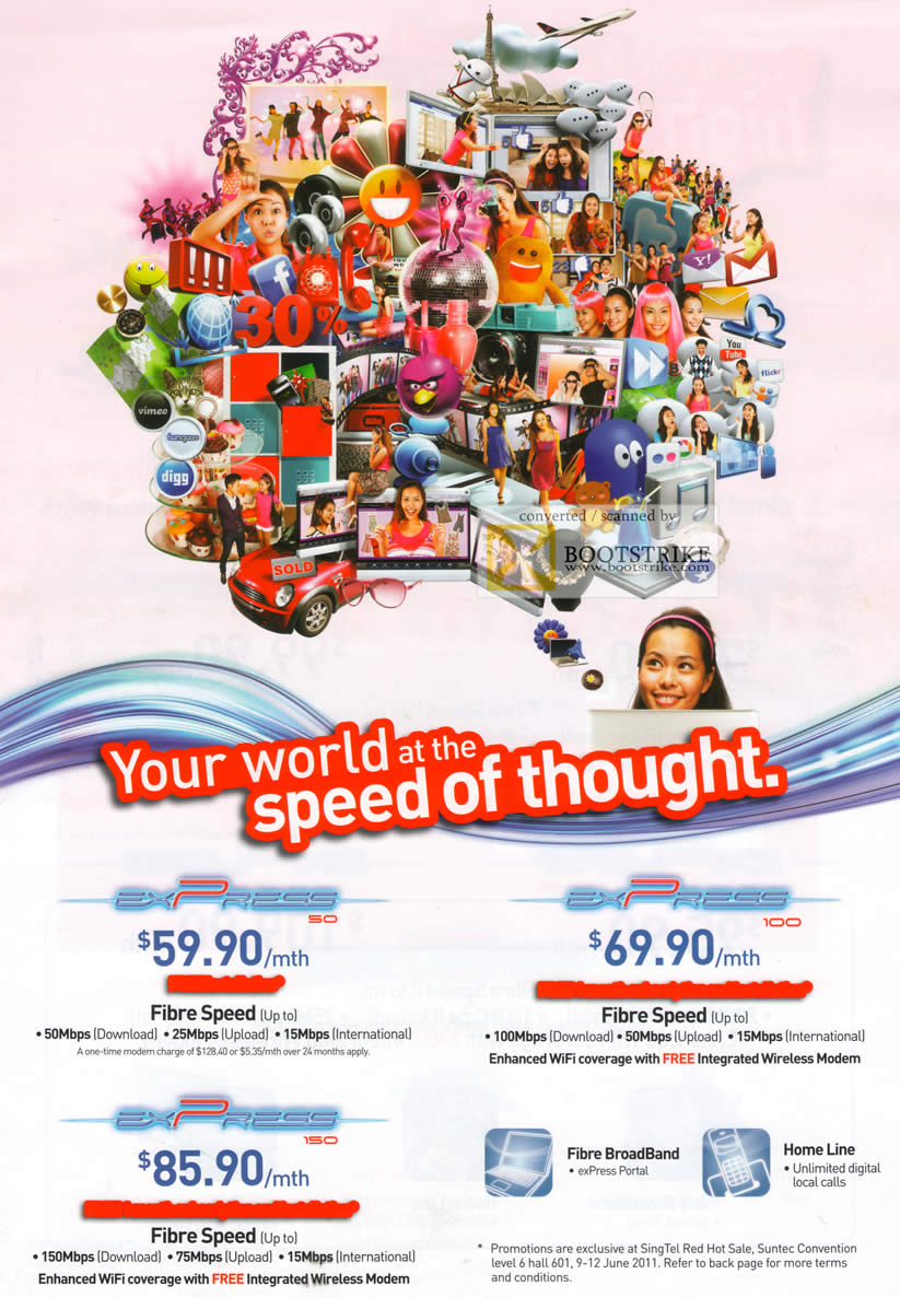 PC Show 2011 price list image brochure of Singtel Broadband Fibre Express 50 100 150