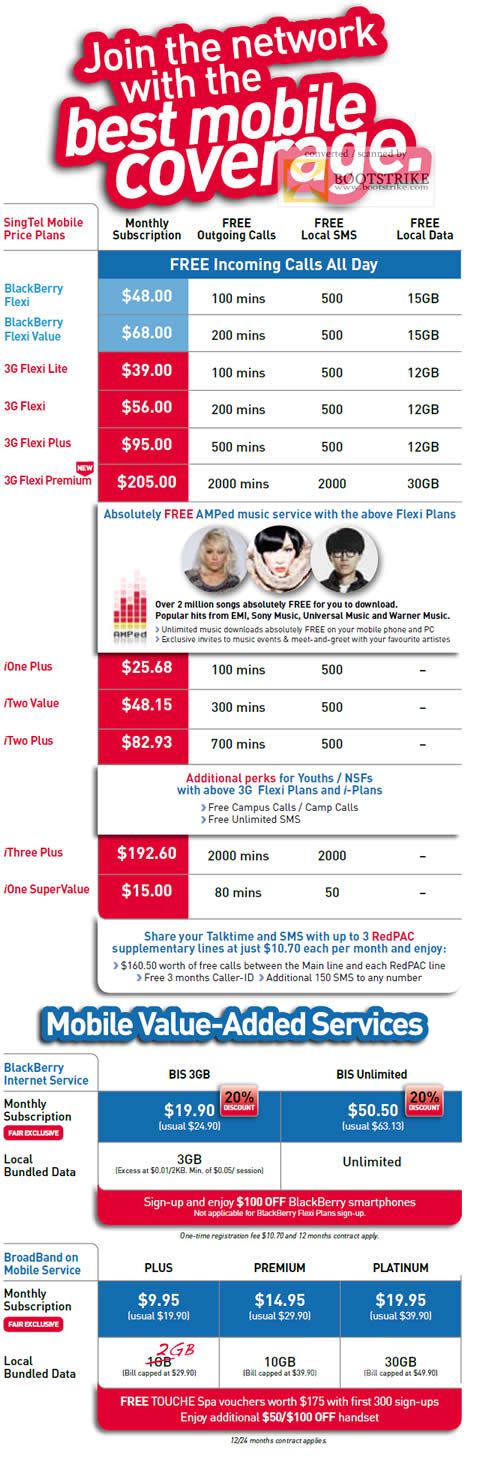 PC Show 2011 price list image brochure of Singtel Mobile Price Plans BlackBerry Flexi Value 3G Lite Plus Premium IOne ITwo IThress SuperValue Broadband On Mobile