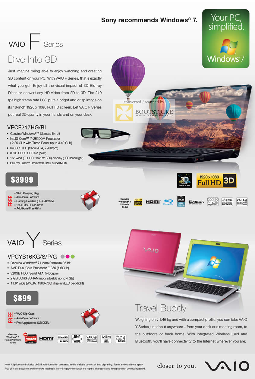 PC Show 2011 price list image brochure of Sony Notebooks Vaio F Series VPCF217HG BI Y Series VPCB16KG S P G
