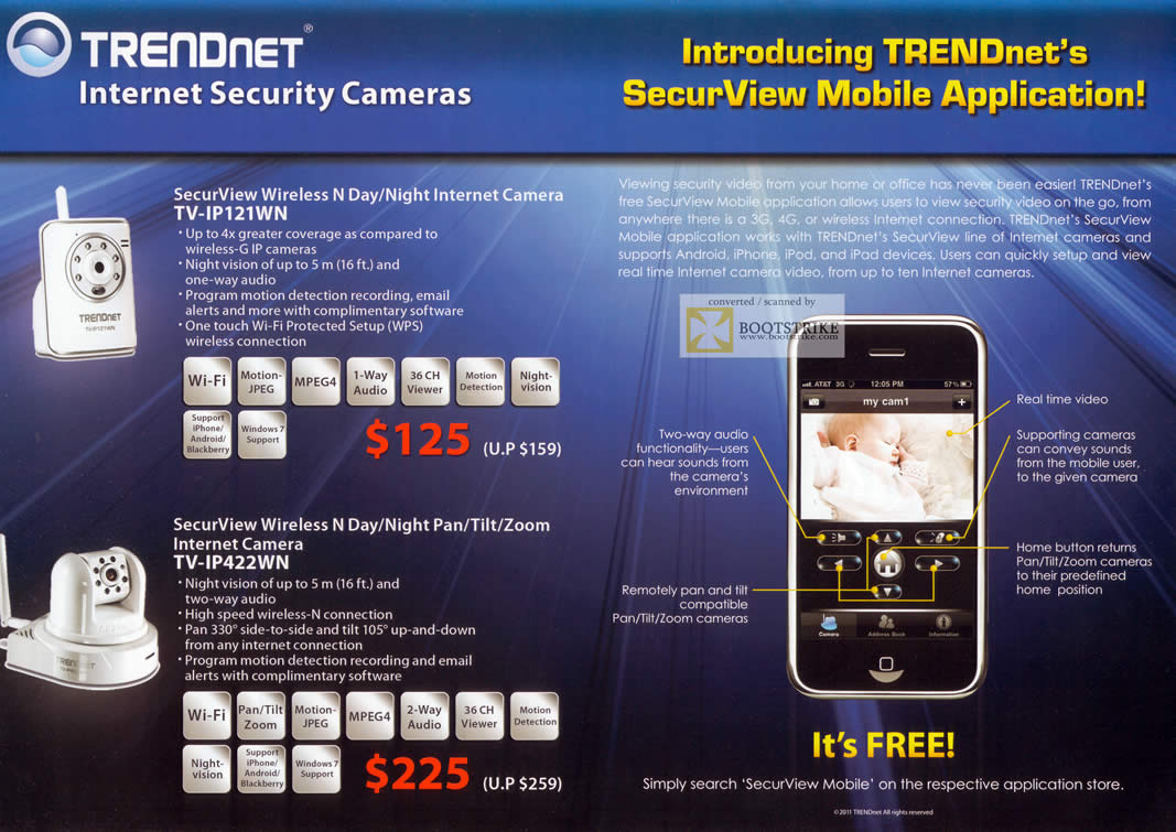 PC Show 2011 price list image brochure of TRENDnet IPcam SecureView Wireless Internet Camera TV-IP121WN TV-IP422WN