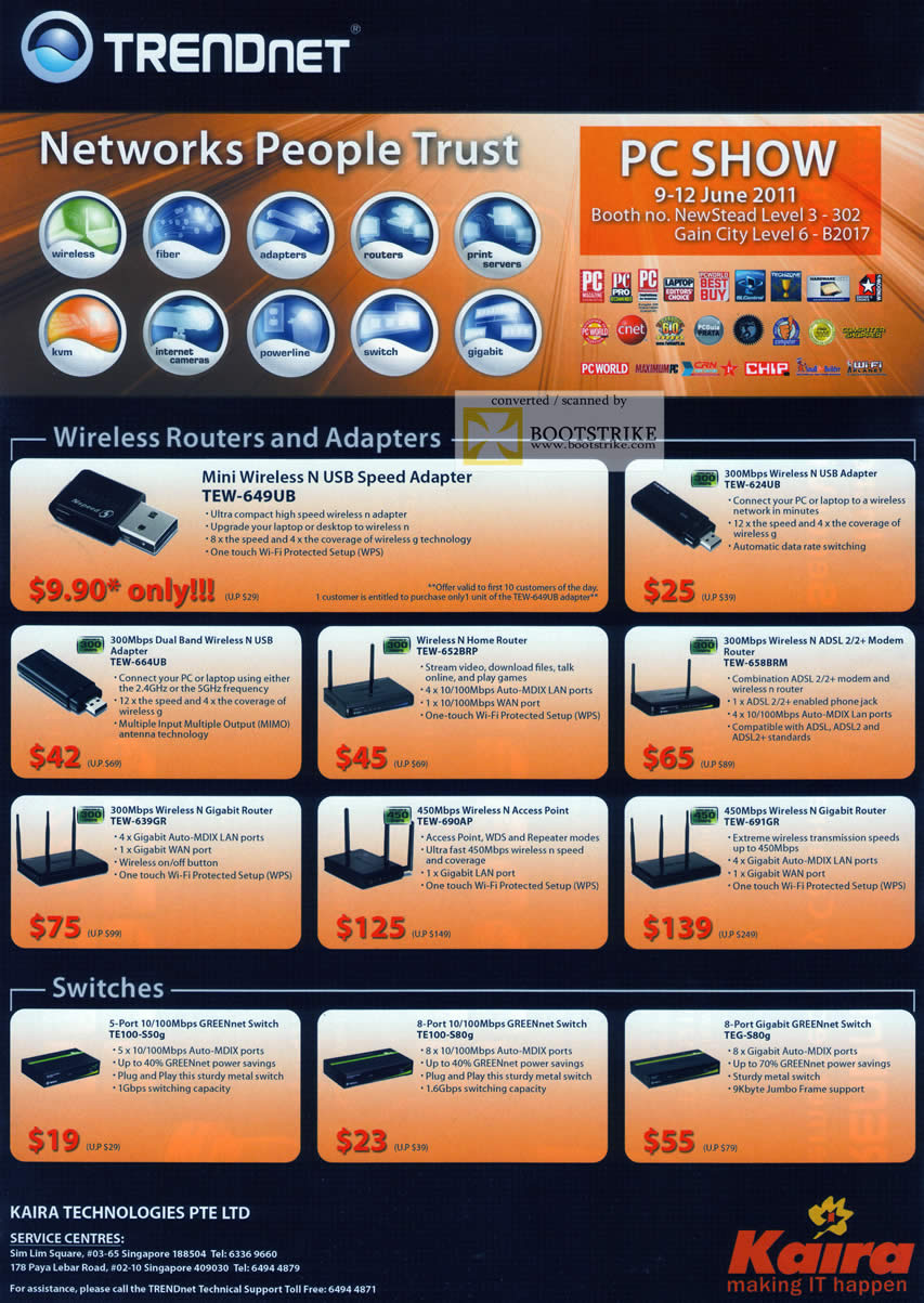 PC Show 2011 price list image brochure of TRENDnet Networking Wireless N Router Adapter USB TEW Switches Gigabit TE100 TEG