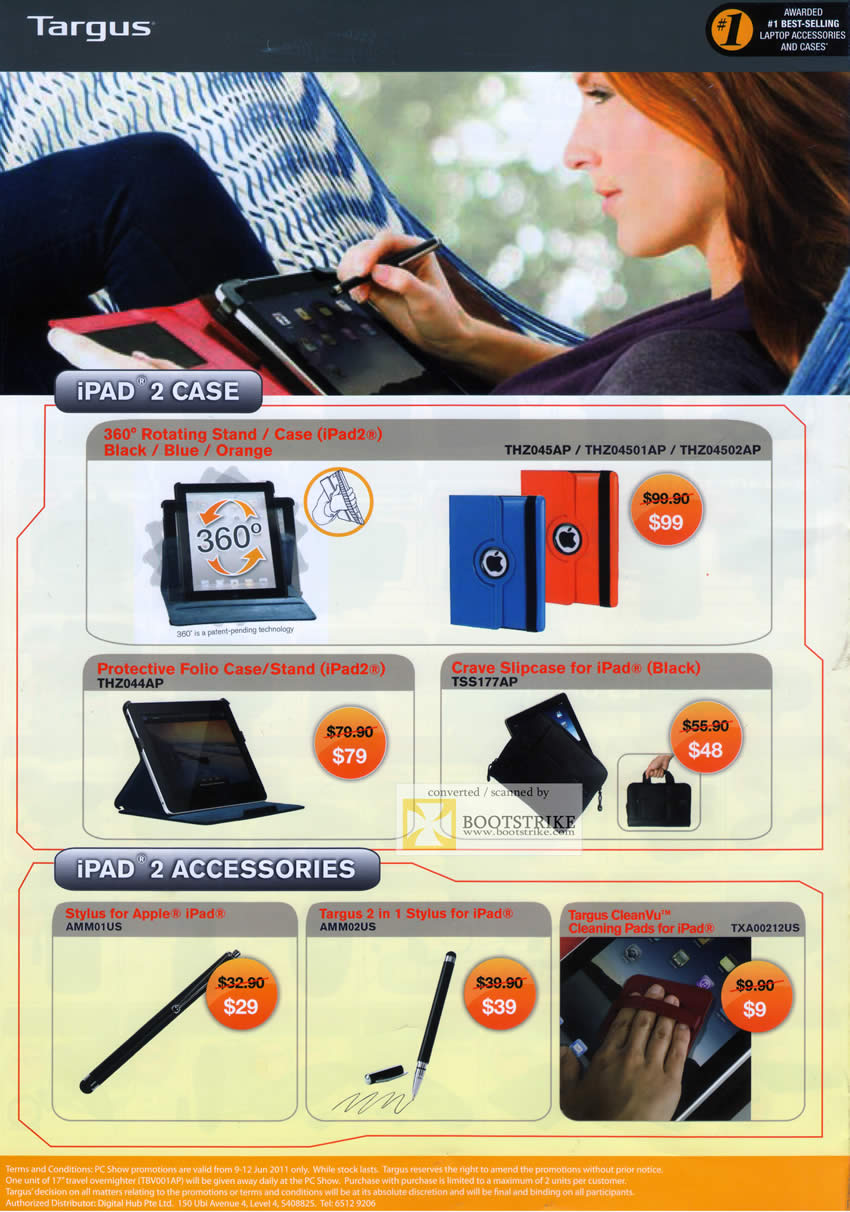 PC Show 2011 price list image brochure of Targus Case IPad 2 Rotating Stand Folio Crave Slipcase Accessories Stylus CleanVu Cleaning Pads