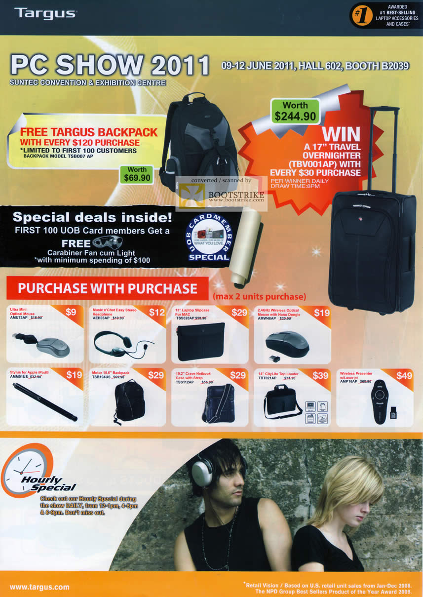 PC Show 2011 price list image brochure of Targus Free Backpack Win Overnighter TBV001AP UOB Purchase With Purchase Hourly Special