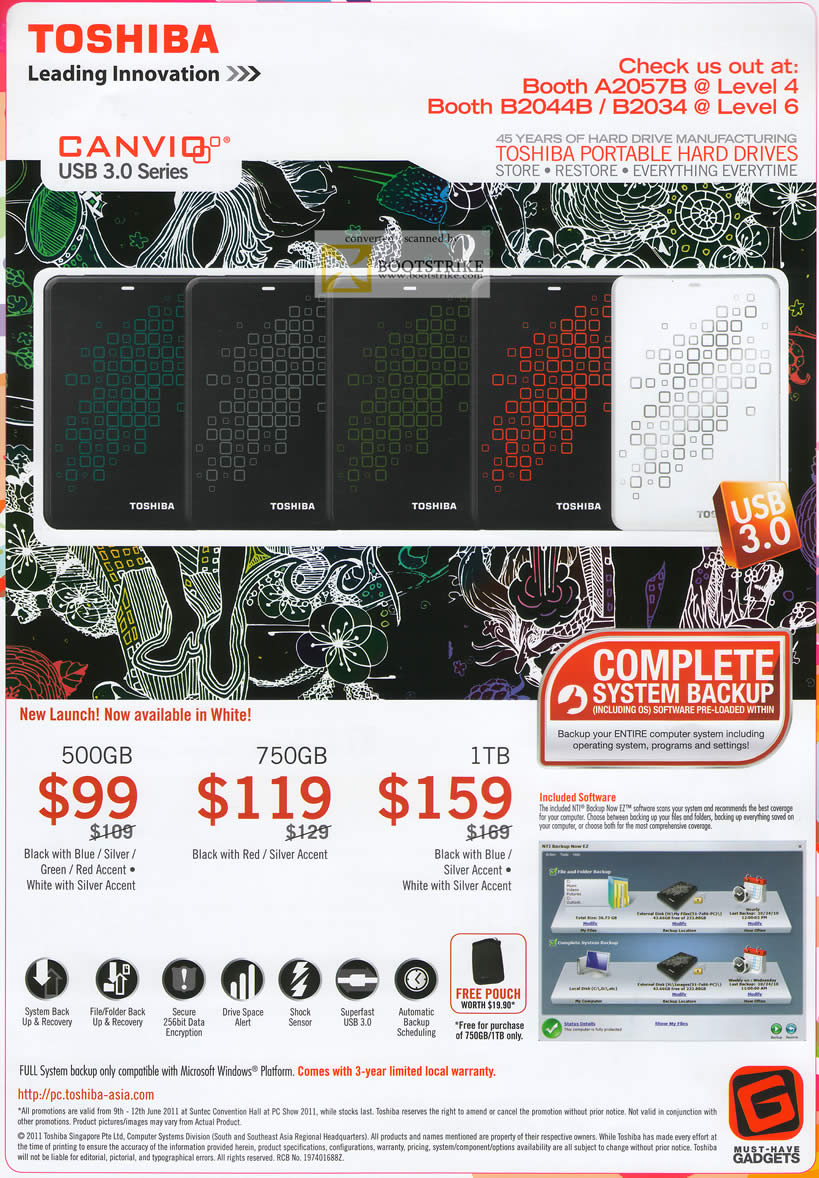 PC Show 2011 price list image brochure of Toshiba External Storage Drive Canvio Portable Hard Drive White USB