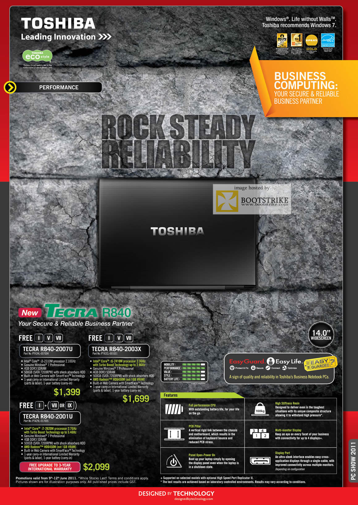 PC Show 2011 price list image brochure of Toshiba Notebooks Business Tecra R840 2007U 2003X 2001U