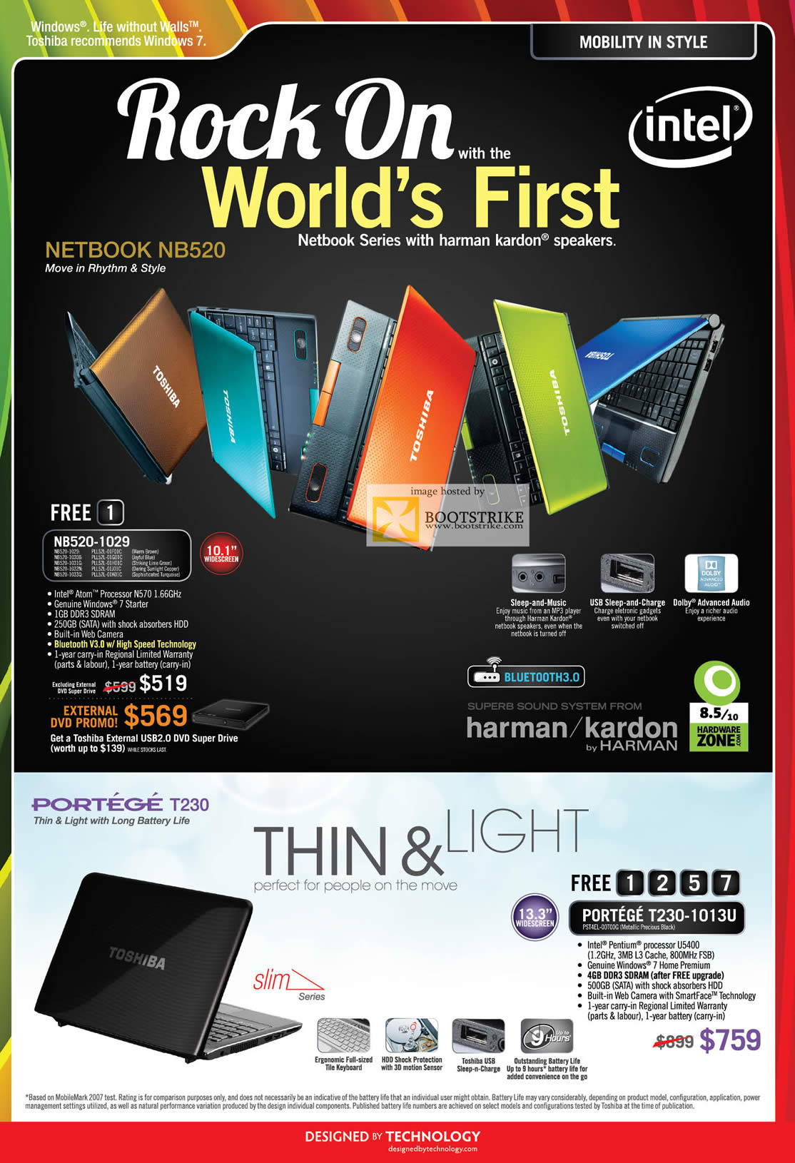 PC Show 2011 price list image brochure of Toshiba Notebooks Netbook NB520-1029 Bluetooth 3 Portege T230-1013U