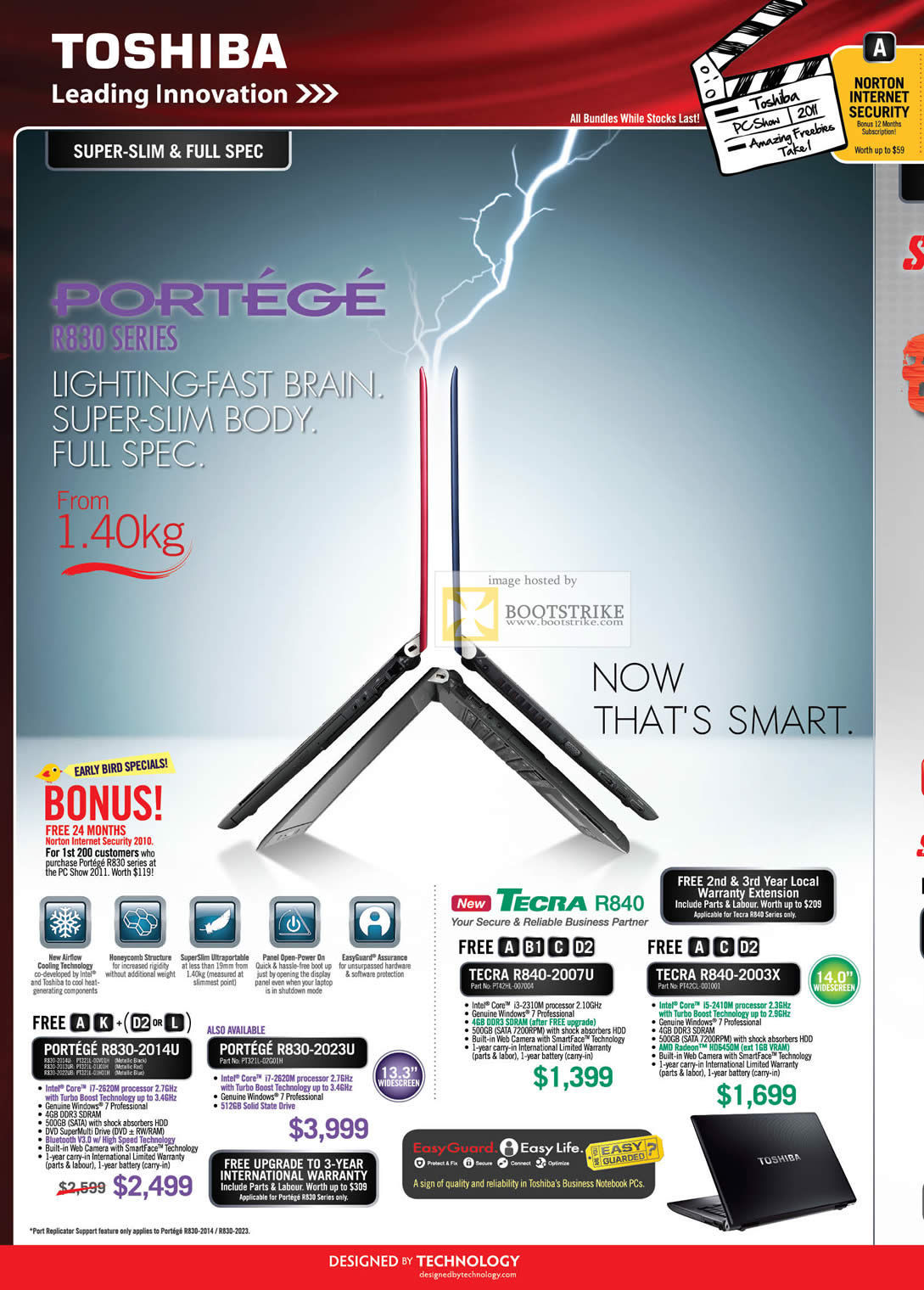 PC Show 2011 price list image brochure of Toshiba Notebooks Portege R830-2014U 2023U R840-2007U 2003X