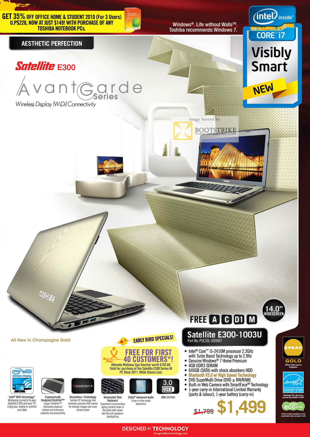 PC Show 2011 price list image brochure of Toshiba Notebooks Satellite E300 Avant Garde Series Wireless Display WiDi E300-1003U