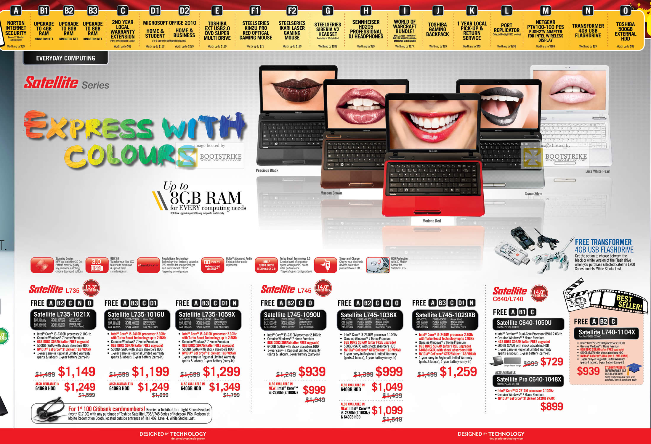PC Show 2011 price list image brochure of Toshiba Notebooks Satellite L735 1021X 1016U 1059X 1090U 1036X 1029XB C640 1050U 1048X L740 1104X