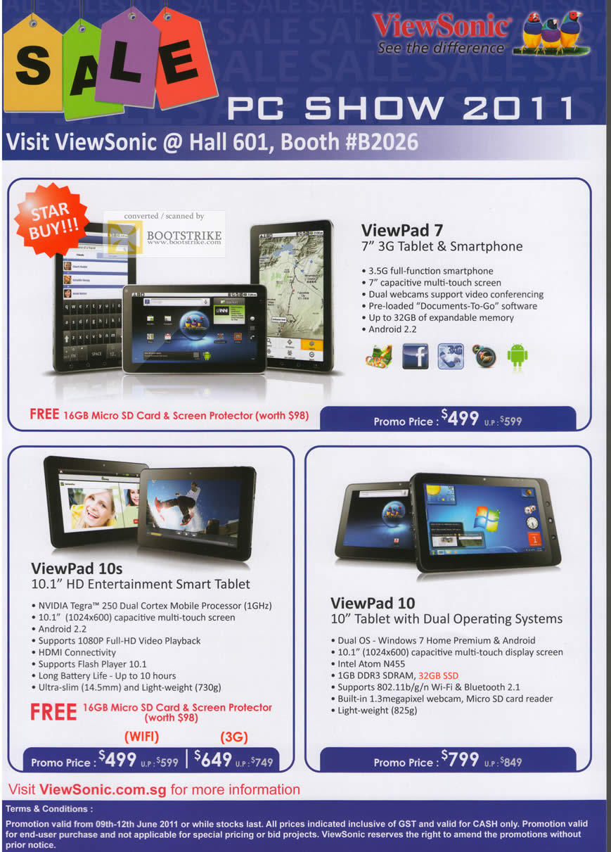 PC Show 2011 price list image brochure of Viewsonic Tablets Viewpad 7 10s 10 Nvidia Tegra Windows Android