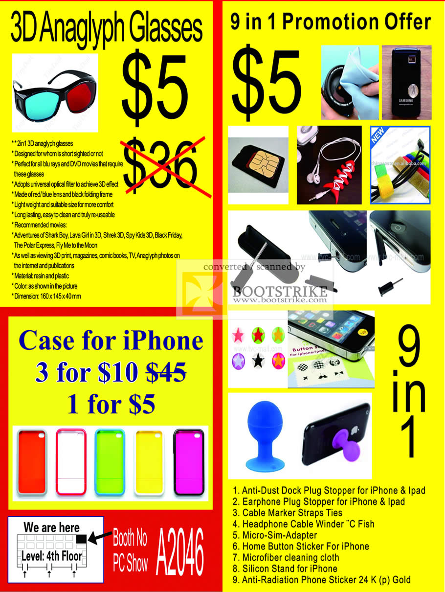 PC Show 2011 price list image brochure of Worldwide Computer 3D Anaglyph Glasses IPhone Case 9 In 1 Bundle